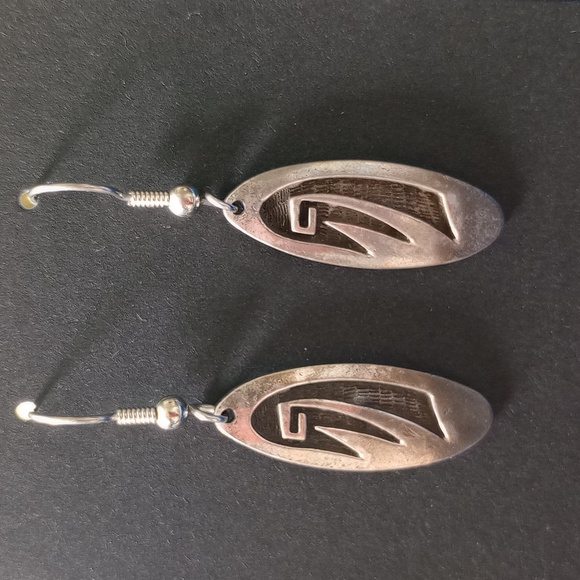 Native American Sterling Silver Overlay With Tribal Design Dangle Earrings - Picture 3 of 12